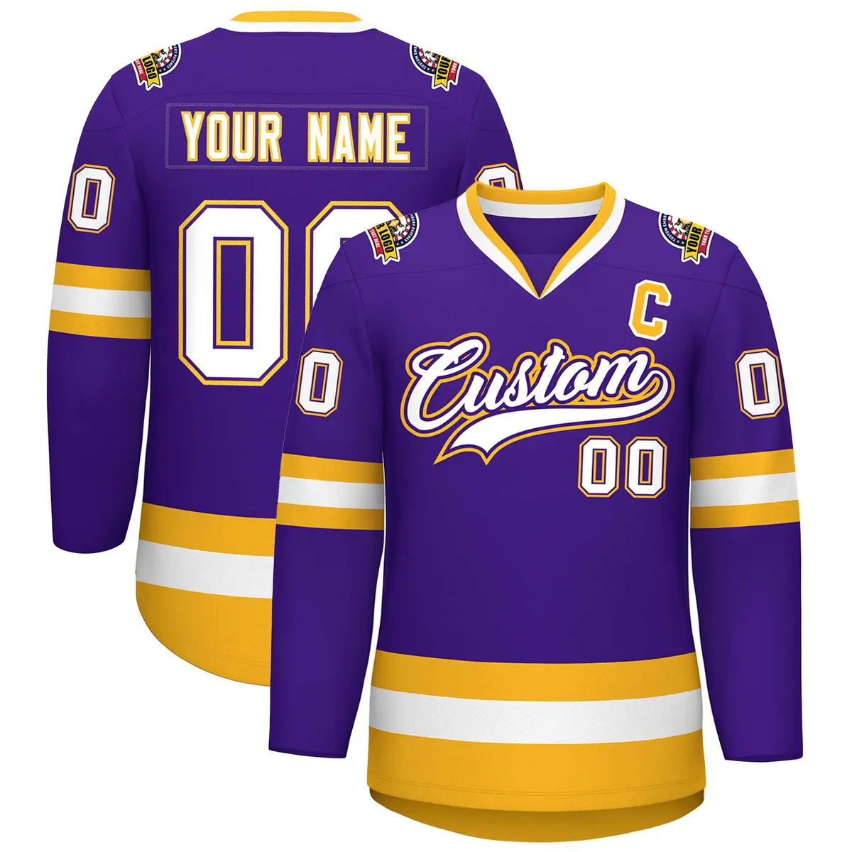Purple White Purple-Gold Classic Style Hockey Jersey