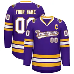 Purple White Purple-Gold Classic Style Hockey Jersey 1