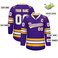 Purple White Purple-Gold Classic Style Hockey Jersey 2