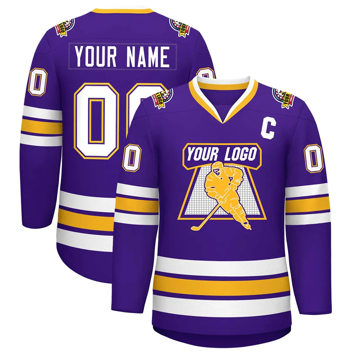 Purple White Purple-Gold Classic Style Hockey Jersey