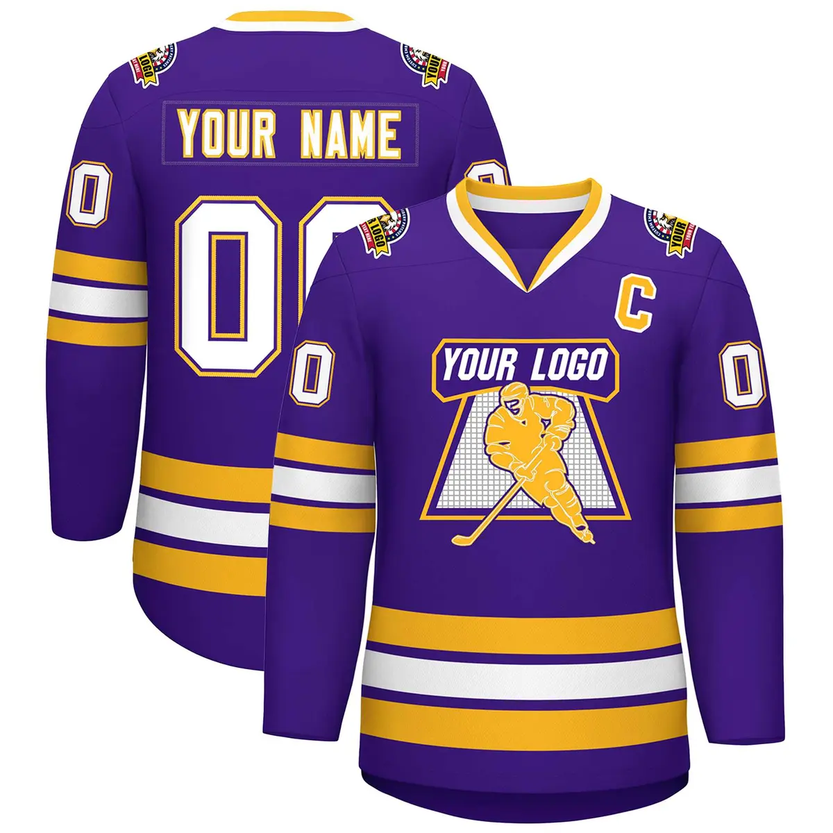 Purple White Purple-Gold Classic Style Hockey Jersey