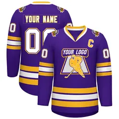 Purple White Purple-Gold Classic Style Hockey Jersey 1