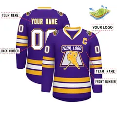 Purple White Purple-Gold Classic Style Hockey Jersey 2