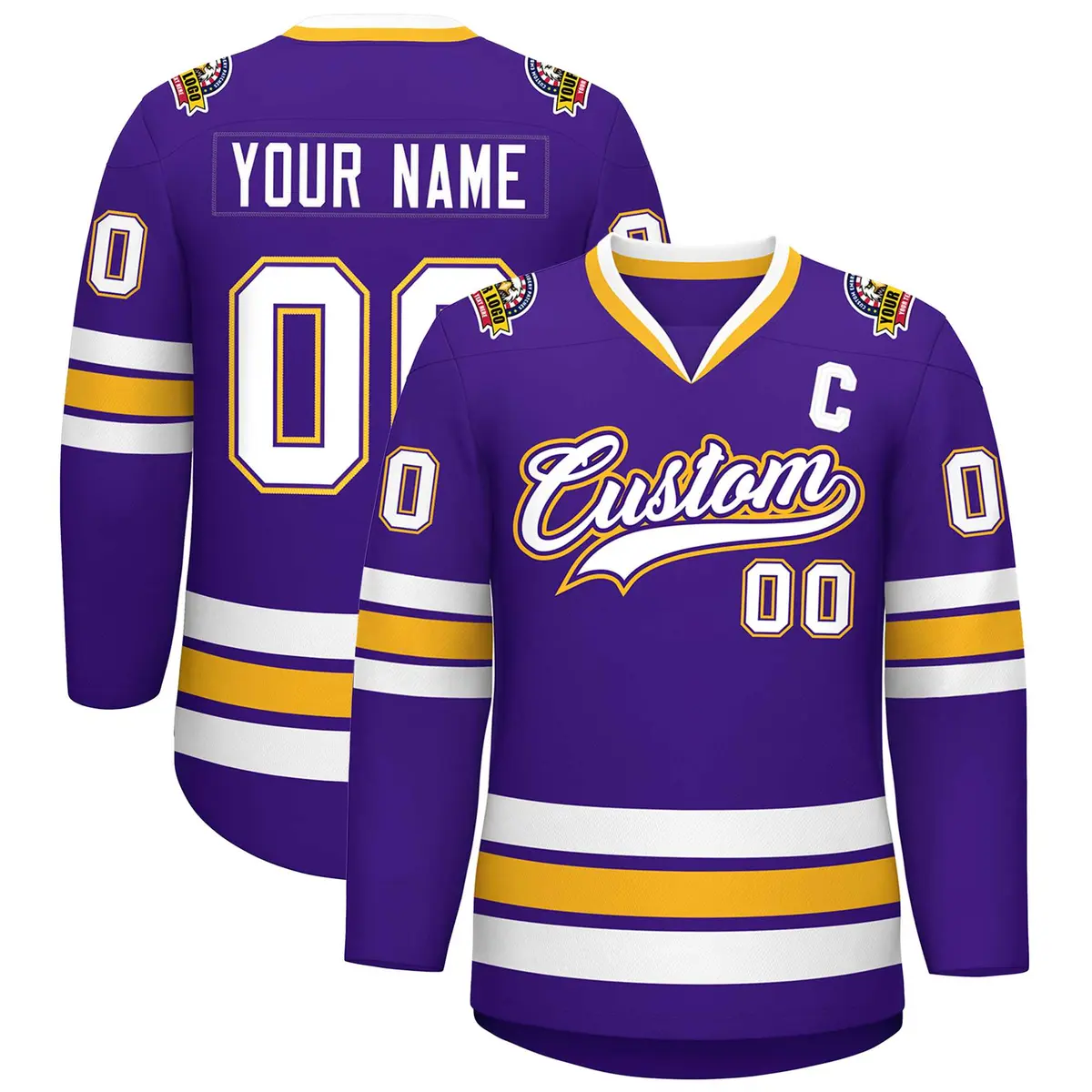 Purple White Purple-Gold Classic Style Hockey Jersey