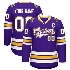 Purple White Purple-Gold Classic Style Hockey Jersey