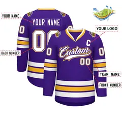 Purple White Purple-Gold Classic Style Hockey Jersey 2