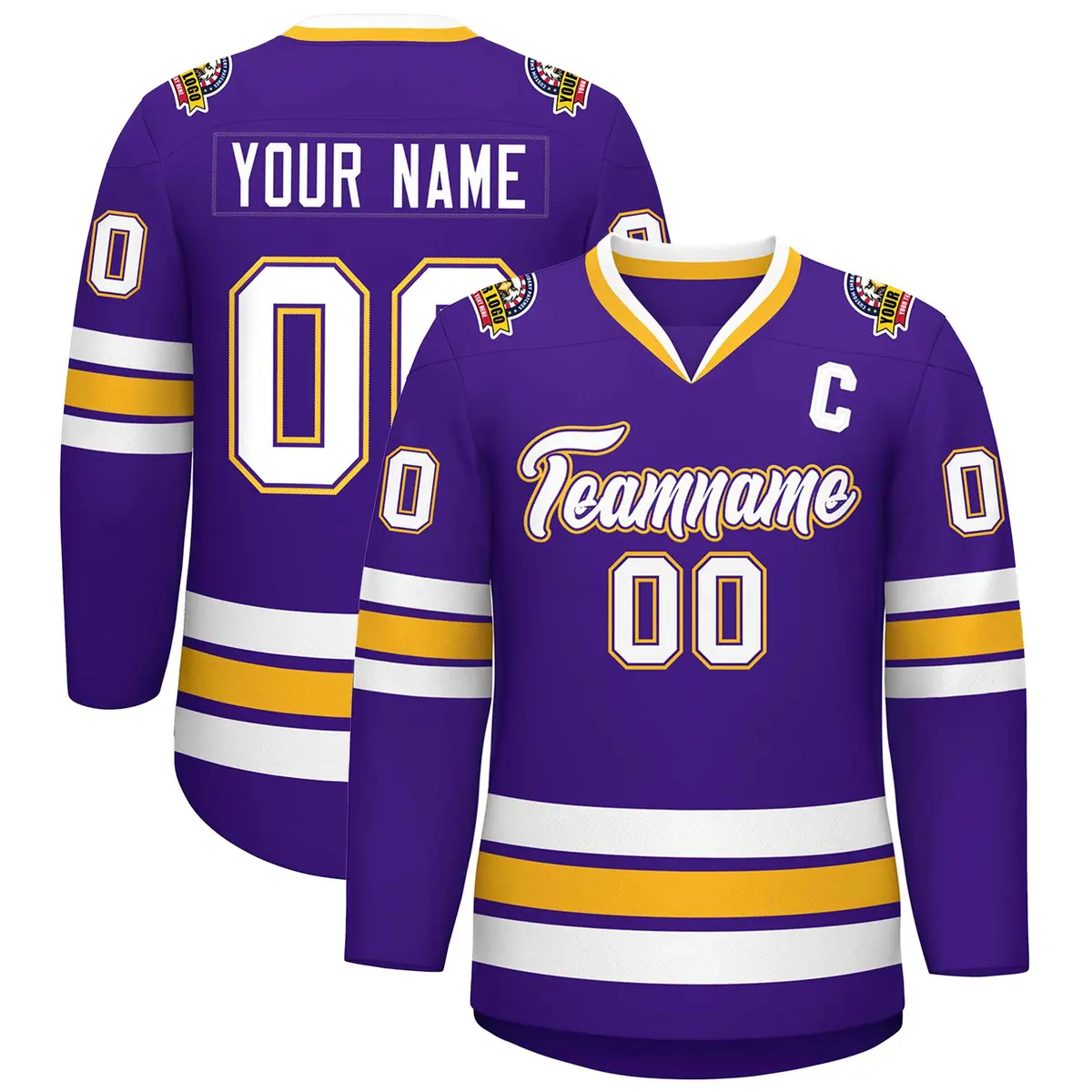 Purple White Purple-Gold Classic Style Hockey Jersey