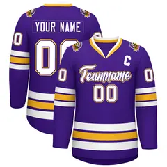 Purple White Purple-Gold Classic Style Hockey Jersey