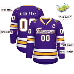 Purple White Purple-Gold Classic Style Hockey Jersey 2