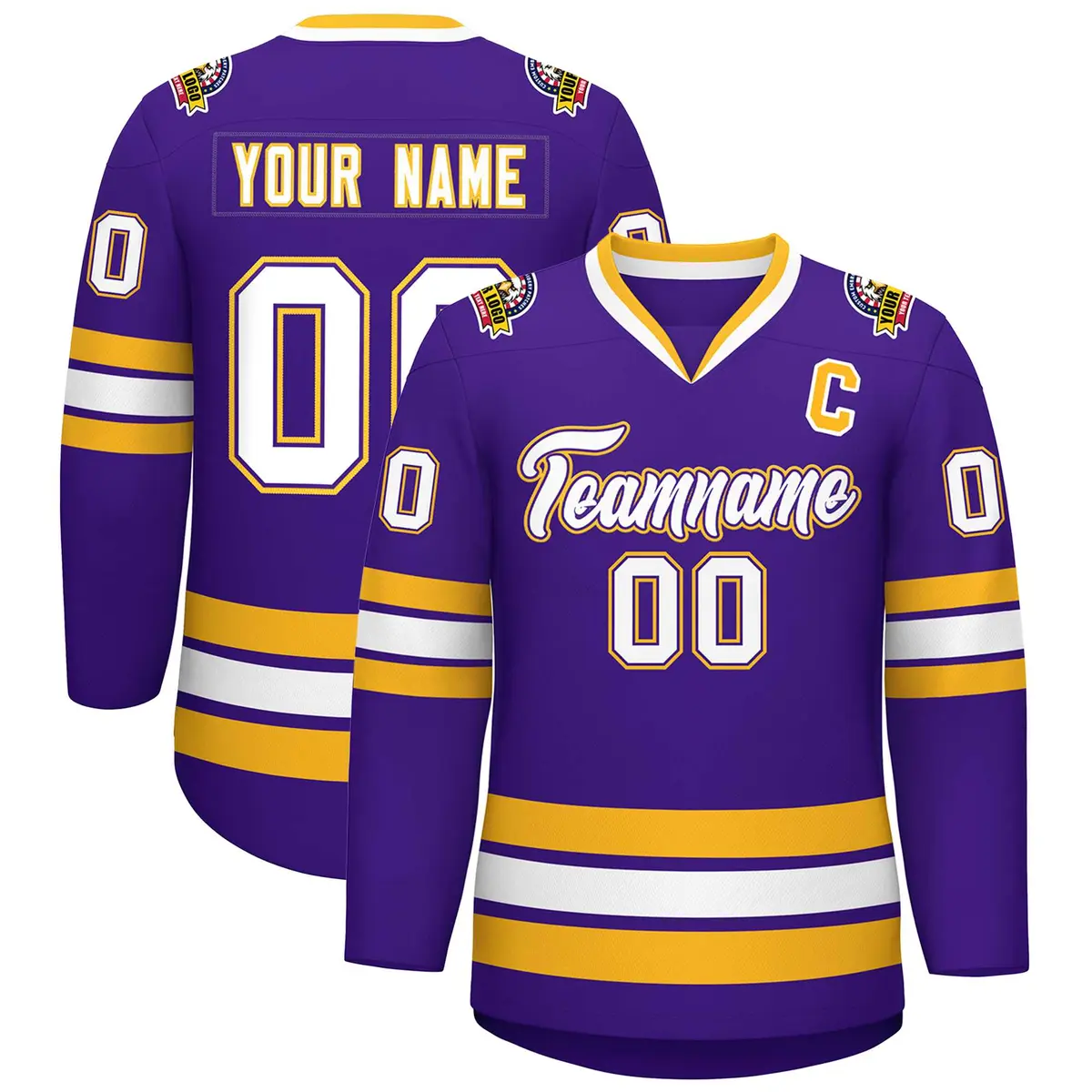 Purple White Purple-Gold Classic Style Hockey Jersey