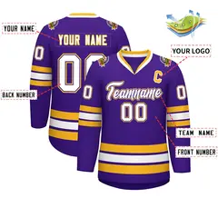 Purple White Purple-Gold Classic Style Hockey Jersey 2