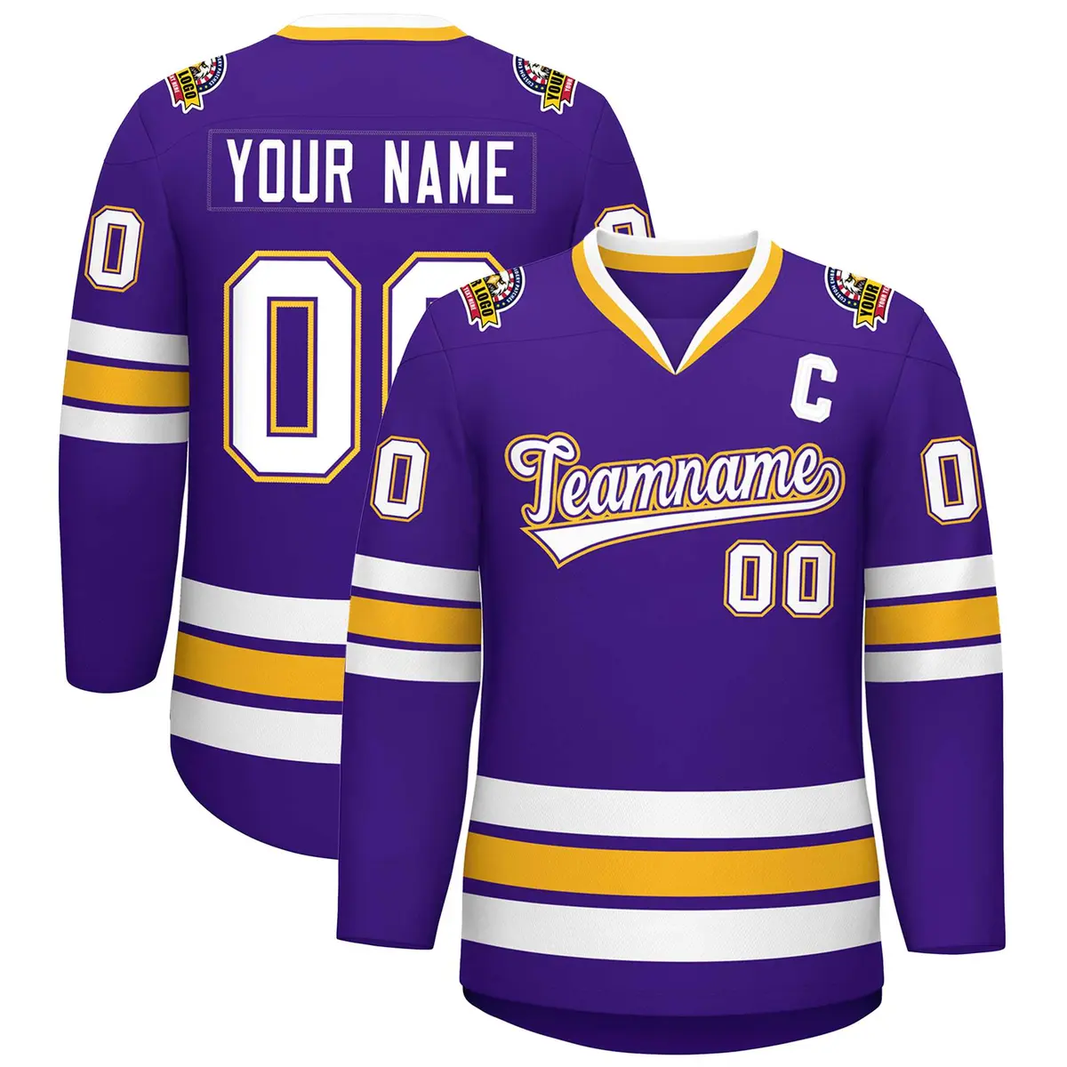 Purple White Purple-Gold Classic Style Hockey Jersey