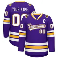 Purple White Purple-Gold Classic Style Hockey Jersey 1