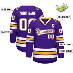 Purple White Purple-Gold Classic Style Hockey Jersey 2