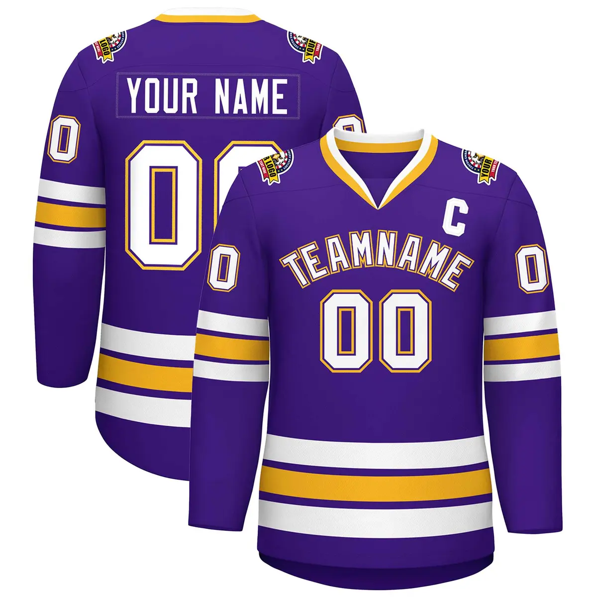 Purple White Purple-Gold Classic Style Hockey Jersey
