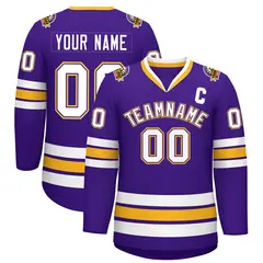 Purple White Purple-Gold Classic Style Hockey Jersey