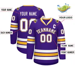 Purple White Purple-Gold Classic Style Hockey Jersey 2
