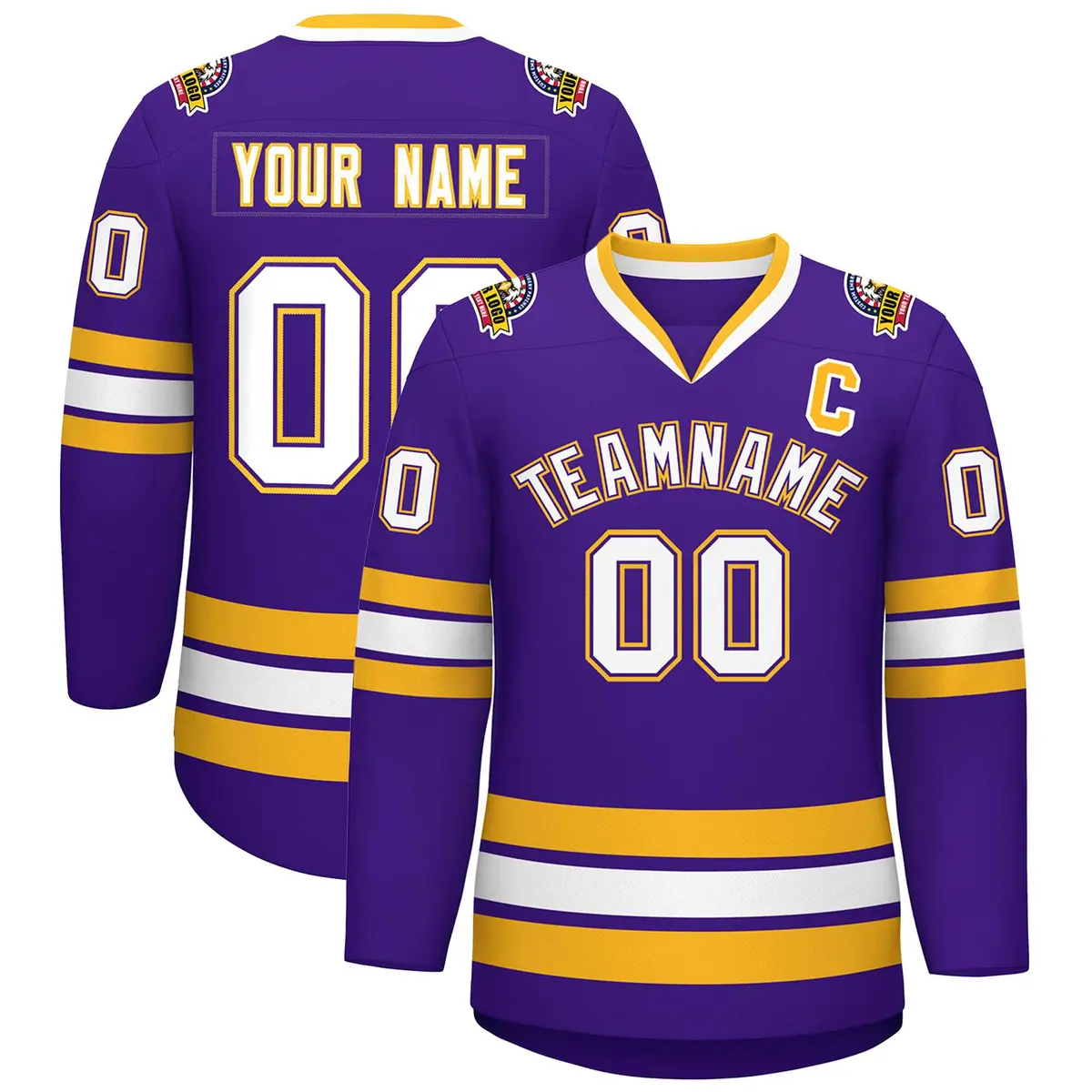 Purple White Purple-Gold Classic Style Hockey Jersey