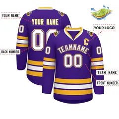 Purple White Purple-Gold Classic Style Hockey Jersey 2