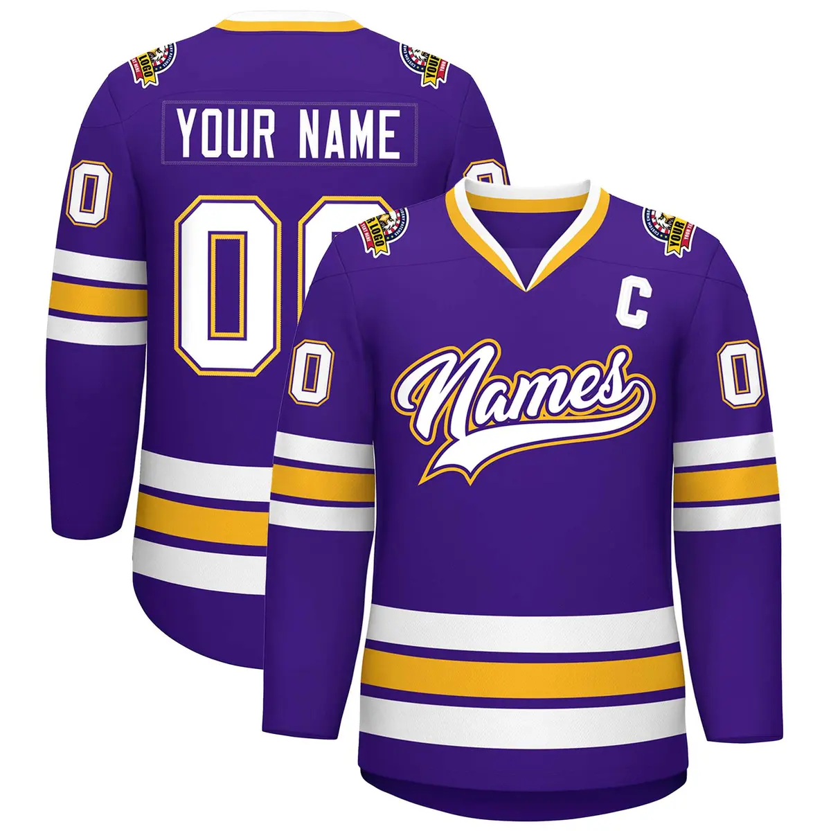 Purple White Purple-Gold Classic Style Hockey Jersey