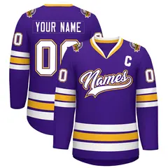Purple White Purple-Gold Classic Style Hockey Jersey
