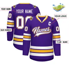 Purple White Purple-Gold Classic Style Hockey Jersey 2