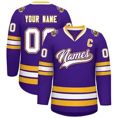 Purple White Purple-Gold Classic Style Hockey Jersey