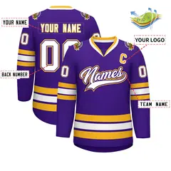 Purple White Purple-Gold Classic Style Hockey Jersey 2