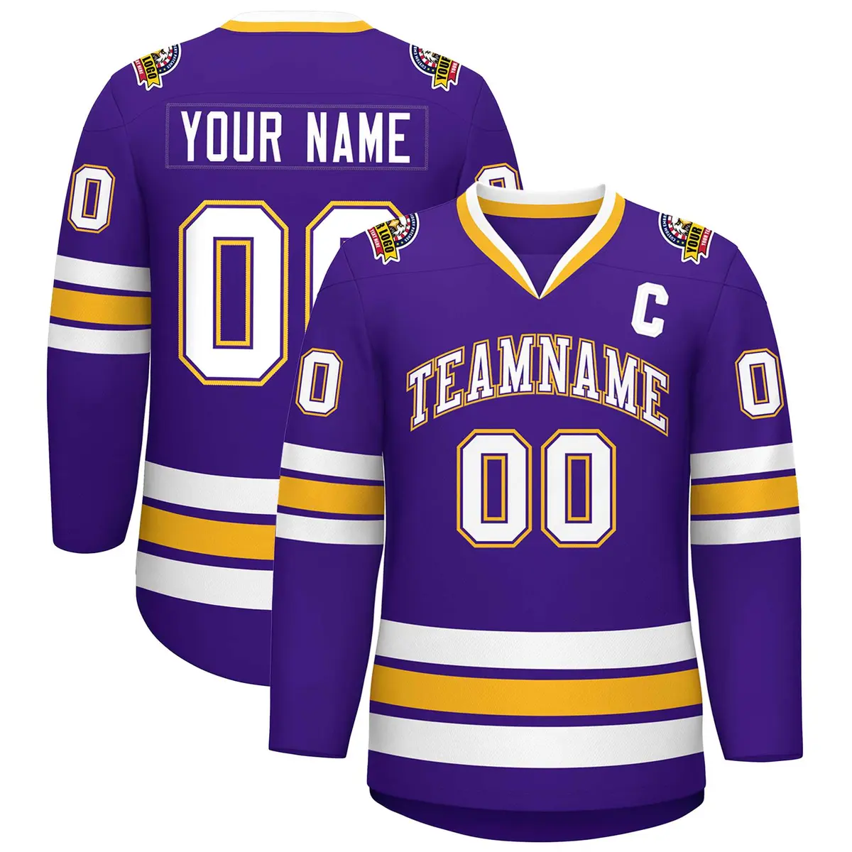 Purple White Purple-Gold Classic Style Hockey Jersey