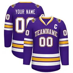 Purple White Purple-Gold Classic Style Hockey Jersey