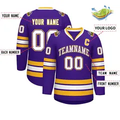 Purple White Purple-Gold Classic Style Hockey Jersey 2