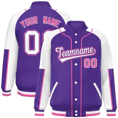 Purple White-Purple Raglan Letterman Jacket