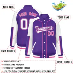 Purple White-Purple Raglan Letterman Jacket 2