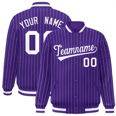 Purple White-Purple Stripe Letterman Bomber Varsity Jacket