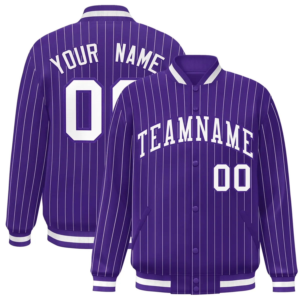Purple White-Purple Stripe Letterman Bomber Varsity Jacket
