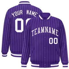 Purple White-Purple Stripe Letterman Bomber Varsity Jacket