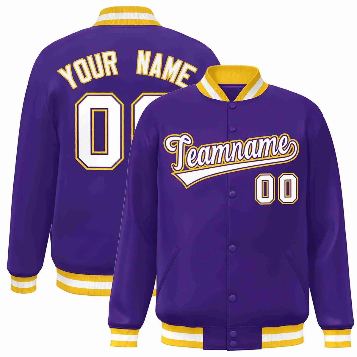 Purple White-Purple Varsity Full-Snap Letterman Jacket