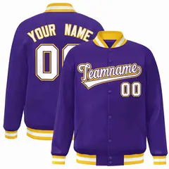 Purple White-Purple Varsity Full-Snap Letterman Jacket