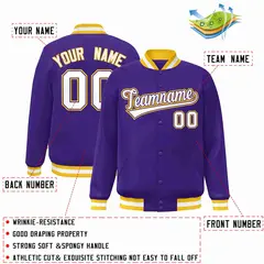 Purple White-Purple Varsity Full-Snap Letterman Jacket 2