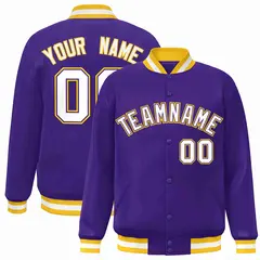 Purple White-Purple Varsity Full-Snap Letterman Jacket