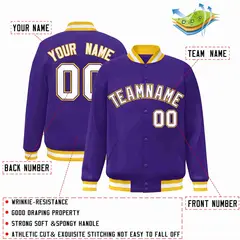 Purple White-Purple Varsity Full-Snap Letterman Jacket 2