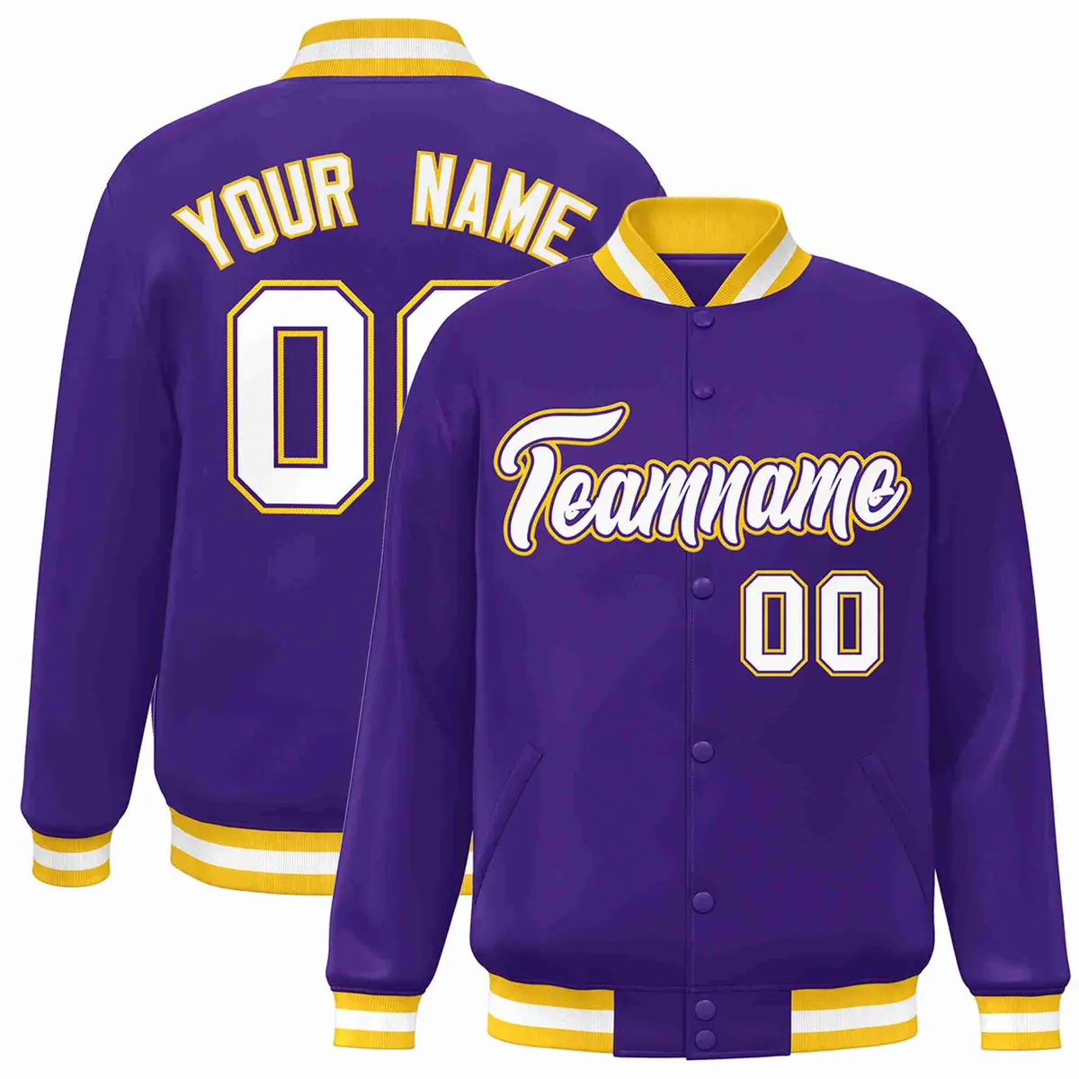 Purple White-Purple Varsity Full-Snap Letterman Jacket