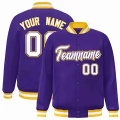 Purple White-Purple Varsity Full-Snap Letterman Jacket