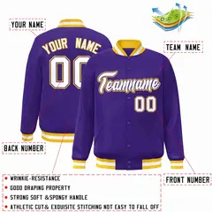 Purple White-Purple Varsity Full-Snap Letterman Jacket 2