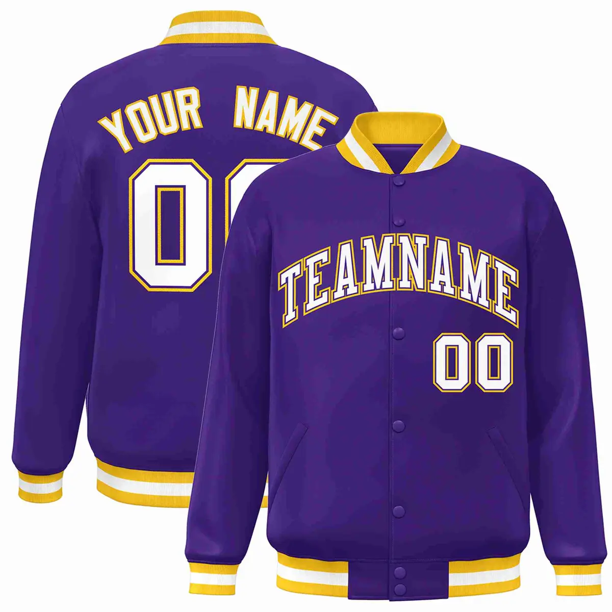 Purple White-Purple Varsity Full-Snap Letterman Jacket