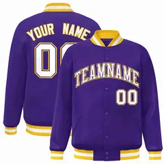 Purple White-Purple Varsity Full-Snap Letterman Jacket