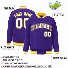 Purple White-Purple Varsity Full-Snap Letterman Jacket 2