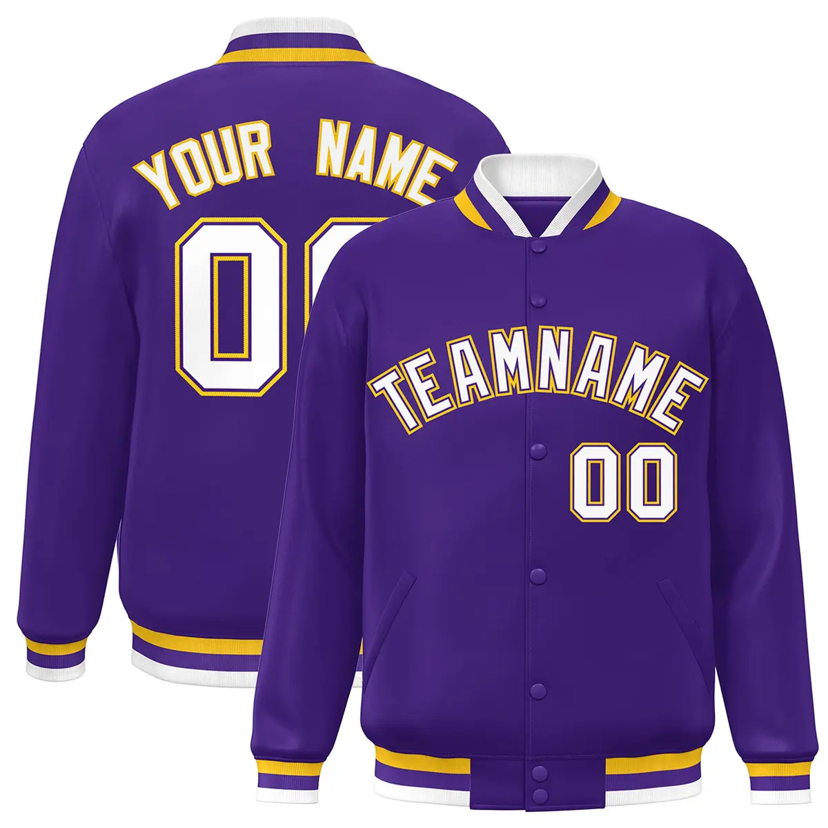 Purple White-Purple Varsity Full-Snap Letterman Jacket