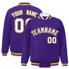 Purple White-Purple Varsity Full-Snap Letterman Jacket 1