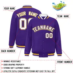 Purple White-Purple Varsity Full-Snap Letterman Jacket 2
